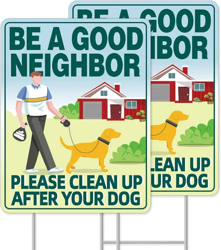 Vista 8 de Señales de cuidado con el perro, paquete de 2 carteles de 33x25 cm doble cara, plástico corrugado, estacas de metal en H, señales de perro