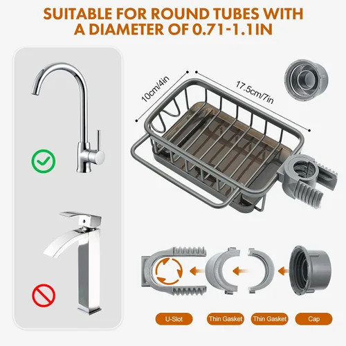 Vista 5 de Soporte de esponja para grifo, soporte de esponja para fregadero de cocina, soporte de esponja de baño, organizador de fregadero de cocina, estante