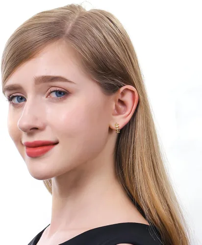 Vista 5 de ToHeart Pendientes Huggies de oro para mujer, pequeños aretes de aro de oro