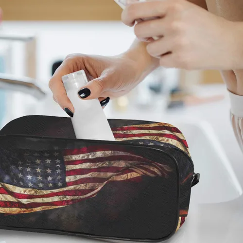 Vista 6 de Neceser de viaje de nailon, kit de afeitado, estuche de maquillaje, organizador de cosméticos para hombres y mujeres (bandera estadounidense)