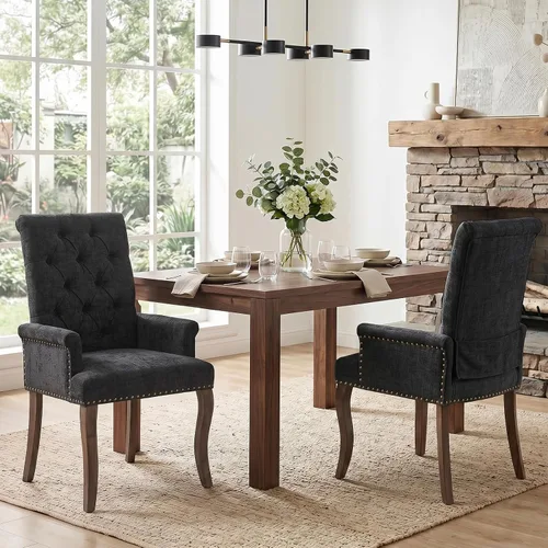 Vista 25 de Accent Dining Chair with Arms,Chenille High Back Kitchen Armchairs,Beige Beige1