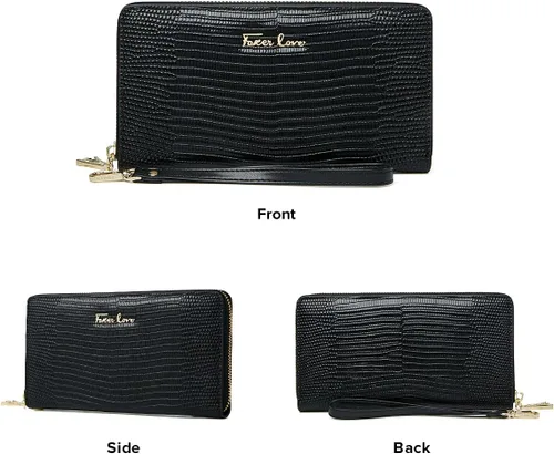 Vista 6 de Carteras de embrague para mujer monederos de cuero de vaca divididos con pulsera Negro talla única