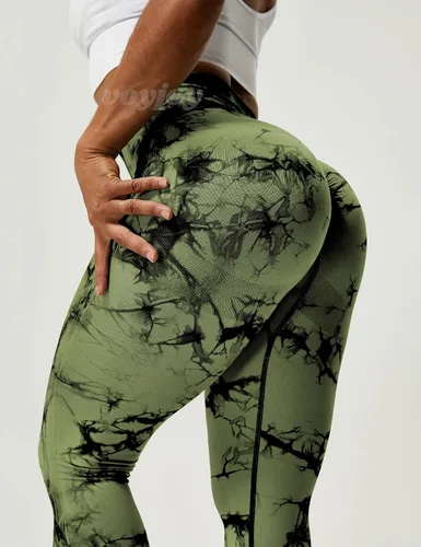 Vista 5 de VOYJOY Leggings sin costuras de teñido anudado para mujer pantalones de yoga de cintura alta mallas elásticas con levantamiento de glúteos