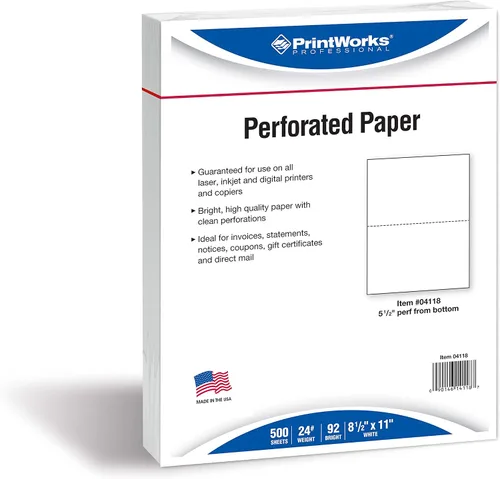 Vista 3 de PrintWorks Papel perforado profesional de media hoja de 8.5 x 11 pulgadas, perfecto para W-2, 1099 y uso de declaraciones, fabricado en los Estados