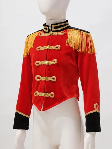 Vista 2 de ACSUSS Disfraz de maestra de ceremonias de circo para niñas y niñas, disfraz de banda de marcha, uniforme, borlas, chaqueta