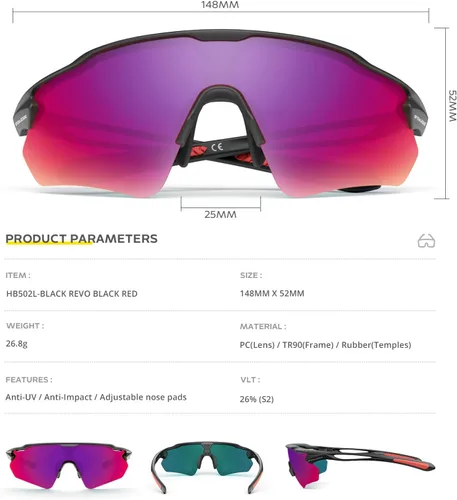 Vista 4 de Cycling Glasses, TR90 Unbreakable Frame Polarized Anti-UV400 Sports Sunglasses