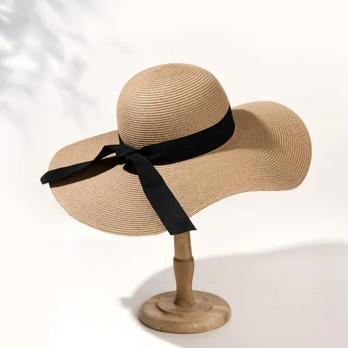 Vista 2 de Sombrero de paja para mujer ala ancha UPF 50 sombrero de verano plegable para playa