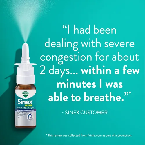 Vista 10 de Vicks Sinex SEVERO - Aerosol nasal para alergias severas y sinusales, niebla ultrafina original, medicina descongestionante, alivio de la congestión