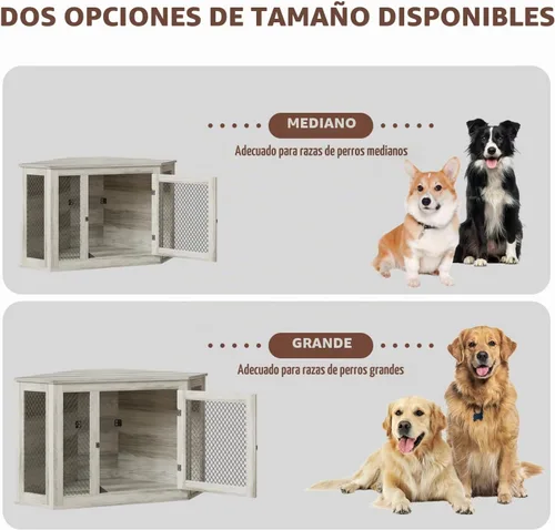 Vista 6 de PUKAMI Mueble esquinero de 52 pulgadas para perros, muebles de madera para perreras con malla, casa decorativa de madera para perros