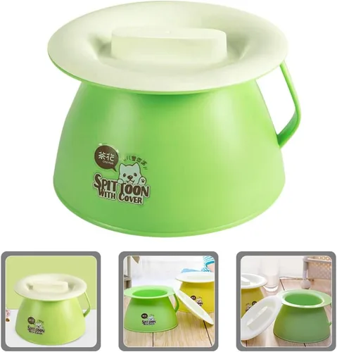 Vista 7 de COHEALI - Escupitón para niños con tapa, pequeña olla portátil para orina de 8.26 x 8.26 x 5.51 pulgadas, cubo duradero para mesita de noche, diseño