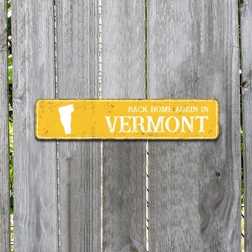 Vista 6 de Farmhouse Back Home Again in Vermont US State Map Silhouette Aluminum Tin Metal Sign Decorative Man Cave Street Metal Signs for Indoor Outdoor House
