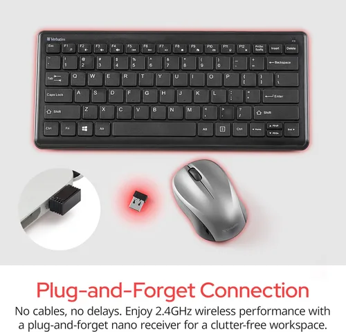 Vista 5 de Verbatim Combo compacto silencioso de teclado y ratón, para ordenador portátil/computadora personal Combo inalámbrico de 2.4 GHz con teclas