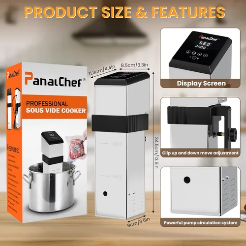 Vista 3 de Circulador de inmersión comercial de cocina Sous Vide de 1600 W, máquinas de restaurante Sous Vide, circulación de agua de 360°, ultra silencioso