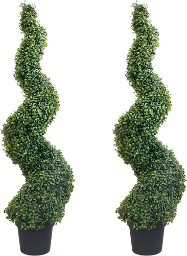 Vista 10 de Damomo Topiarios artificiales para exteriores, árbol topiario de boj en espiral sintético, 3 pies (2 piezas) planta exterior para decoración verde