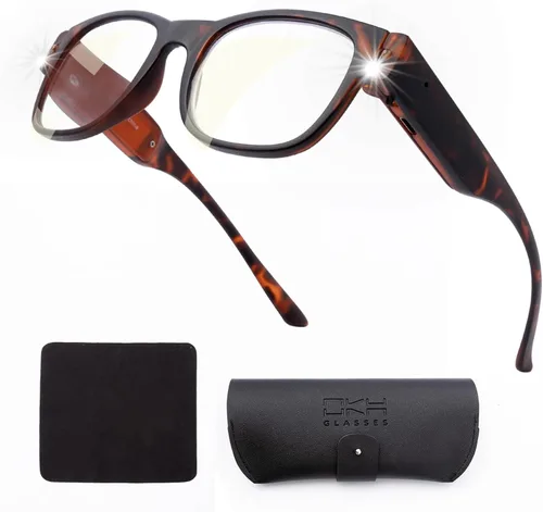 Vista 8 de OKH Gafas de lectura recargables iluminadas, gafas LED de visión clara, manos libres, con lectores de luz azul