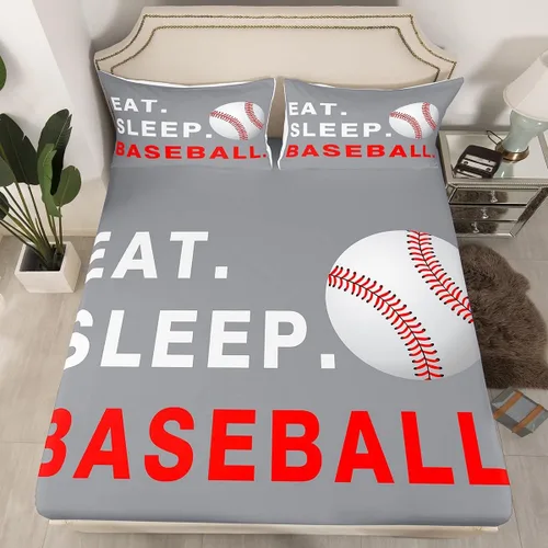 Vista 3 de Feelyou Juego de sábanas de béisbol para niños, juego de sábanas con temática deportiva de pelota, tamaño individual, para niños, adolescentes
