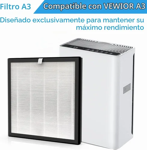 Vista 2 de Filtro de repuesto HEPA A3 H13 apto para purificador de aire VEWIOR A3, paquete de 2