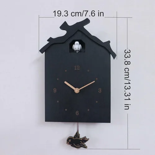 Vista 6 de BTZHY Reloj de pared, reloj de pared con timbre, reloj de cuarzo de madera negra, reloj de pared creativo de pájaro con péndulo, arte de pared