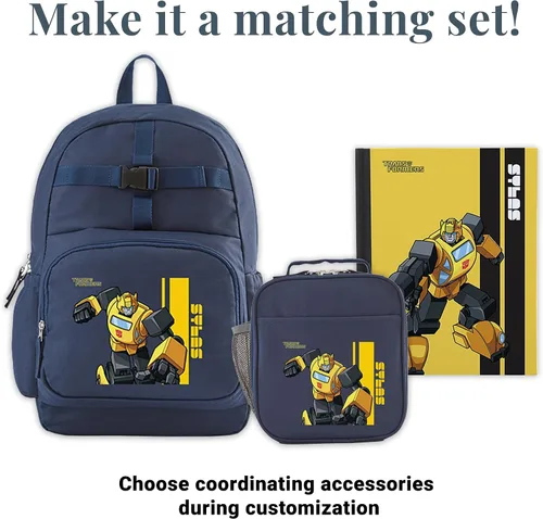 Vista 2 de Let's Make Memories Mochila personalizada con lonchera (opcional) - Colección TRANSFORMERS, marino, Abejorro