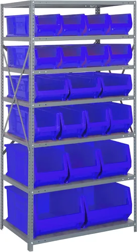 Vista 274 de Quantum QSBU-245BK Heavy Duty Shelving Unit with (7) Shelves and (24) QUS245 Black Bins for Garage Warehouse Storage Distribution 400 lb Load