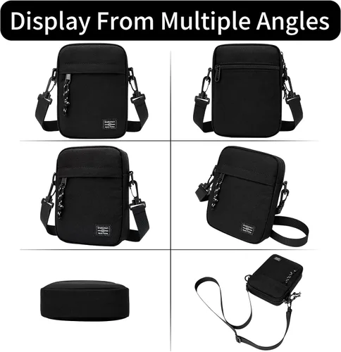 Vista 6 de Bolso bandolera pequeño para hombre, bolso bandolera para mujer, mini bolso de mensajero resistente al agua para viajes de trabajo