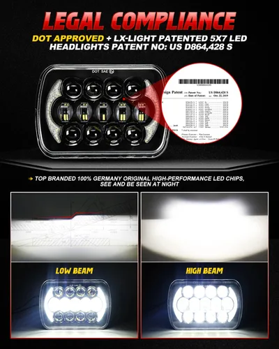 Vista 3 de LX-LIGHT 105W 1000% Brillante Faros LED Negros H6054 5x7 7x6 DRL Antirreflejos Haz Sellado Alto/Bajo Compatible con Jeep Wrangler YJ Cherokee XJ