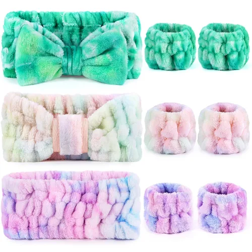 Vista 13 de DiyJibb Diadema de spa de 9 piezas para lavar la cara, cuidado de la piel, diadema y pulsera, para mujeres, adolescentes, niñas, para lavar la cara
