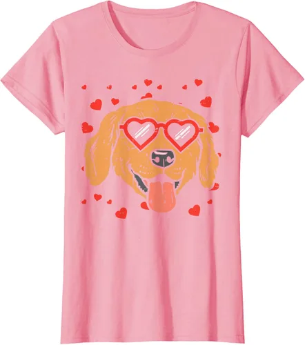 Vista 11 de Golden Retriever cara corazón gafas día de San Valentín perro regalo camiseta Negro