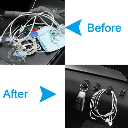 Vista 6 de WINKA Ganchos brillantes para automóvil, 4 piezas, accesorios de cristal, lindo gancho para salpicadero, llaves, lentes de sol, gancho