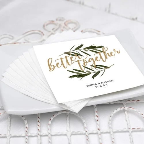 Vista 2 de Better Together - Servilletas de bebidas personalizadas, 100 servilletas blancas sin acuñar impresas personalizadas, 4 3/4 x 4 3/4 pulgadas