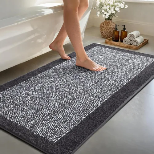 Vista 64 de Alfombras de baño de 17 x 24 pulgadas, antideslizantes, lavables, color gris, para bañera, tapete de baño para baño, tapete suave y absorbente