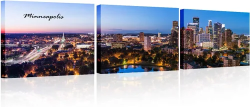 Vista 40 de TUMOVO 3 piezas de arte de pared en lienzo con diseño de horizonte de Atlanta, arte de pared panorámico de paisaje urbano en blanco y negro