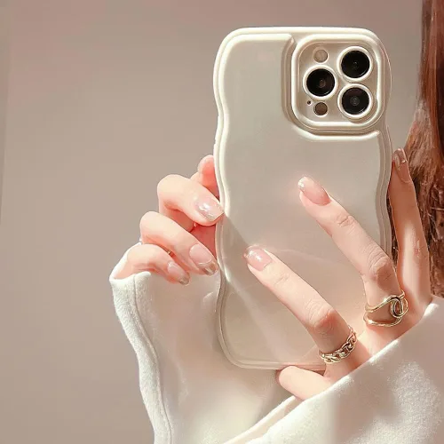 Vista 6 de FABSPARK - Funda para iPhone 11, diseño simple, marco ondulado, estética, silicona suave, color beige