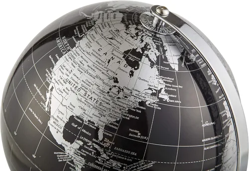 Vista 3 de ANNOVA Globo metálico negro – Decoración de escritorio educativa/geográfica/moderna – Arco y base de acero inoxidable/mundo de la Tierra – negro