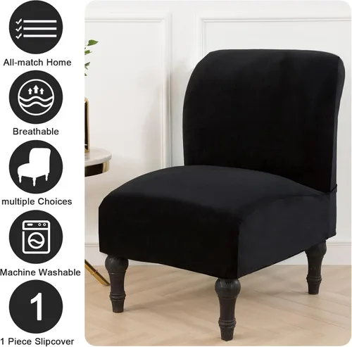 Vista 5 de GULI Funda para silla sin reposabrazos, funda de terciopelo elástico para silla de comedor, funda extraíble para silla con respaldo de ala y fundas