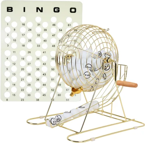 Vista 9 de GSE Games & Sports Expert Juego de bingo de lujo con jaula de acero, tablero maestro, 75 bolas, 150 fichas, 18 tarjetas de bingo para fiestas