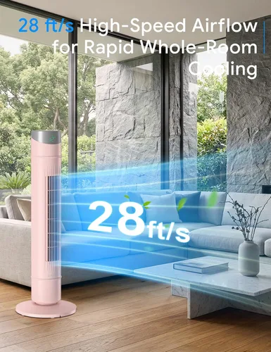 Vista 22 de ZAFRO Ventilador de torre inteligente para dormitorio, ventilador de torre oscilante de 120°, 28 pies/s de alta velocidad, 12 velocidades, 4 modos