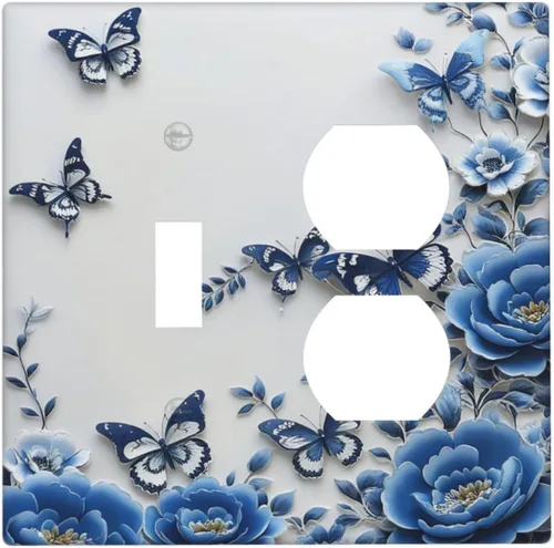 Vista 225 de Decorative Outlet Covers Blue Background White Cat Daisy Floral 2-Gang 1-Gang Wall Plate Single Toggle/Rocker Farmhouse Style Light Switch Covers