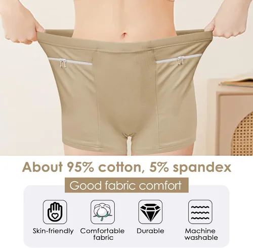Vista 2 de Women's Underwear with Secret Pocket Panties, 2 Packs Anti Pickpocket Travel Boxers (Nude)