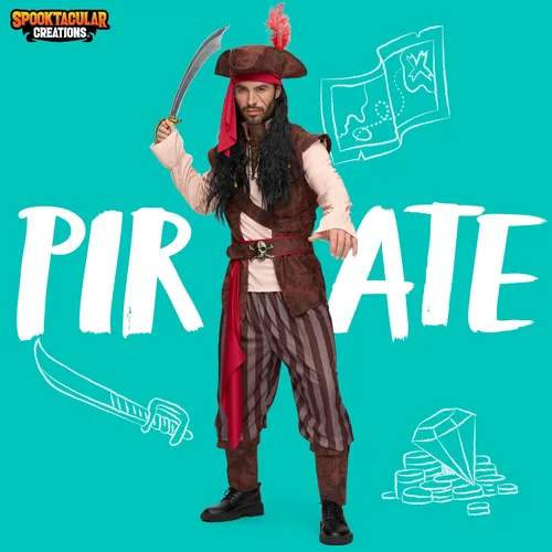 Vista 2 de Spooktacular Creations Disfraz de pirata caribeño para hombre, disfraz de capitán de mar para Halloween