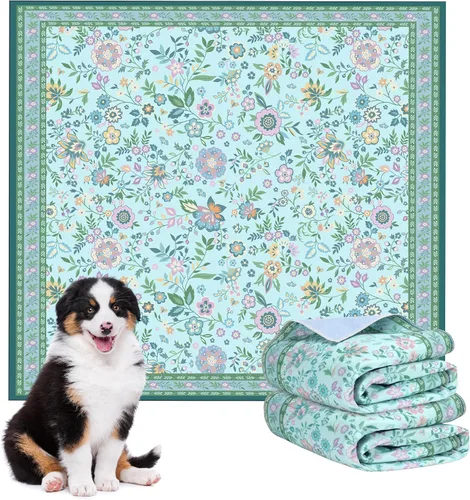 Vista 15 de Almohadillas lavables para orina para perros, paquete de 2 almohadillas reutilizables súper absorbentes para cachorros con patrones de flores