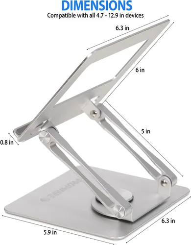 Vista 5 de Soporte giratorio para tableta para iPad/Kindle/iPhone de 13 a 4.7 pulgadas, soporte ajustable para tablet para escritorio, cocina, PC, accesorios