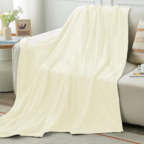 Vista 47 de KMUSET Manta de Tiro Súper Suave Premium de Franela de Forro Polar Sedosa Tamaño de Tiro Beige Microfibra Manta Ligera para Uso en Todas