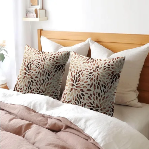 Vista 8 de Juego de 2 fundas de almohada de dalia rojo burdeos de 16 x 16 pulgadas, fundas de almohada geométricas rústicas de flores de algodón y lino