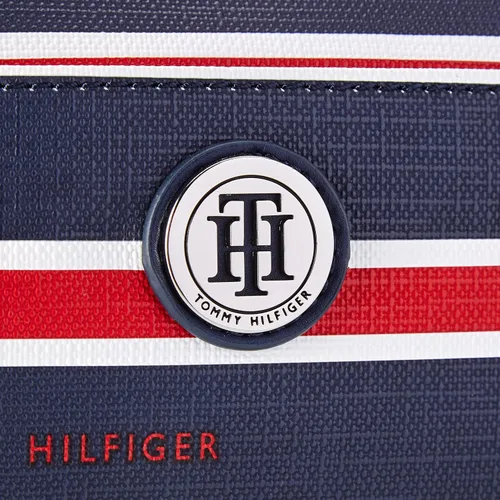 Vista 3 de Tommy Hilfiger Bolso de mano con estampado de rayas azules y rojas para mujer, Azul marino, M