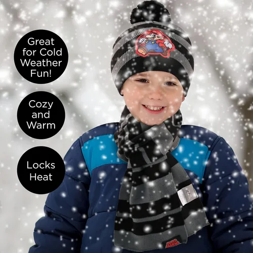 Vista 7 de Nintendo Conjunto de gorro de invierno, bufanda y guantes para niños, Super Mario para edades de 4 a 7 años