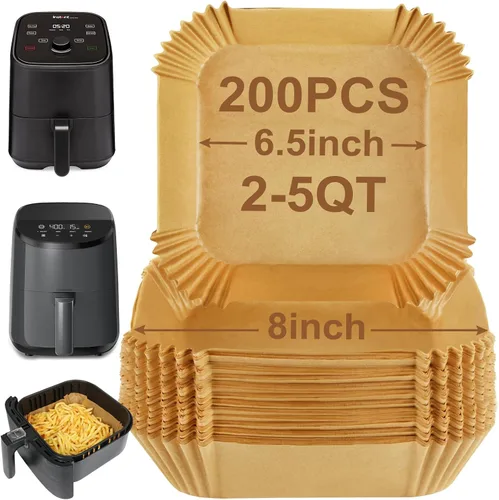 Vista 9 de BYKITCHEN Forros pequeños para freidora de aire de 1 a 3 cuartos de galón, hoja de papel pergamino mini freidora de aire de 5.5 pulgadas, compatible