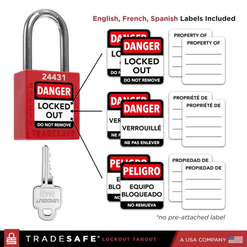 Vista 4 de TRADESAFE Juego de cerraduras de bloqueo - 7 cerraduras de loto rojas, cerraduras de bloqueo con llave diferente, 1 llave por cerradura, candados