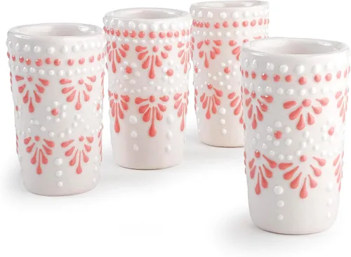 Vista 36 de Juego de 4 vasos de chupito Talavera auténticos mexicanos para tequila - Pintados a mano - 2 Oz (Corazón Azul)