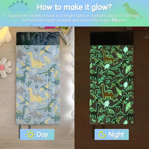 Vista 4 de Sacos de dormir para niños y niñas, saco de dormir espacial con estrellas que brillan en la oscuridad, tapete para siesta súper suave para fiestas